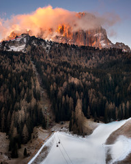 Fototapete - Selva Val Gardena in the Morning, Val Gardena, Dolomites, Italy