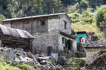 Traditional stone home of Manang village. Annapurna area, Himalaya, Nepal