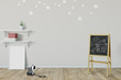 © Yuri-U - mock up wall in child room interior. Interior scandinavian style. 3d rendering, 3d illustration