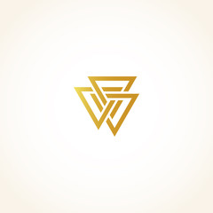 Aufkleber - Isolated abstract golden color triangles contour logo on black background, geometric triangular shape logotype, gold luxury decoration vector illustration