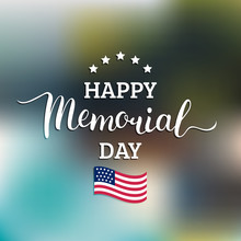 Vector Happy Memorial Day Card. National American Holiday Illustration With USA Flag.Festive Poster With Hand Lettering.
