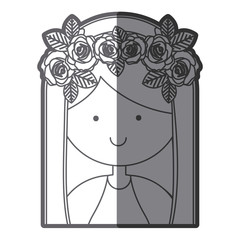 Wall Mural - grayscale silhouette of half body beautiful virgin with crown of roses vector illustration