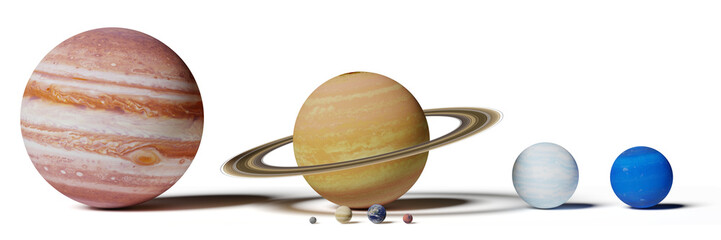 Wall Mural - planets of the solar system, mercury, venus, earth, mars, jupiter, saturn, uranus and neptune size c