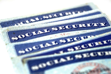 Wall Mural - Social Security Cards in a Row Pile for Retirement