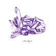 Watercolor purple crystal amethyst cluster hand drawn painting illustration isolated on white background