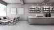 Cafe shop & Restaurant design Minimalist counter concrete Top counter white / concrete wall / concrete floors -3D render