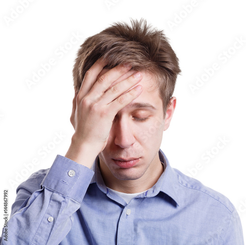 Fotografie, Obraz Headache, exhausted unhappy man with closed eyes