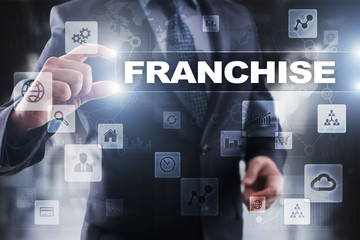 Poster - businessman selecting franchise on virtual screen.