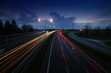 Light tracks in city after sunset