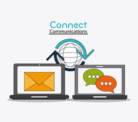 laptop global envelope bubble connect communications social network icon. colorful illustration