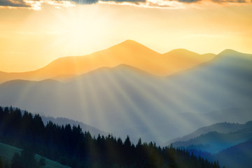 Wall Mural - Beautiful sunset in the mountains