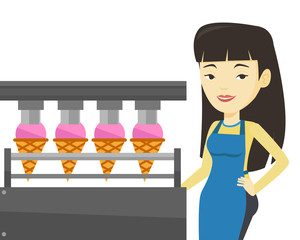 Poster - Worker of factory producing ice-cream.