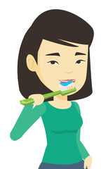 Poster - Woman brushing her teeth vector illustration.