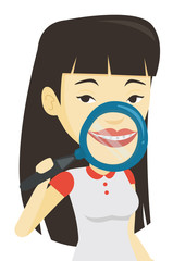 Poster - Woman brushing her teeth vector illustration.