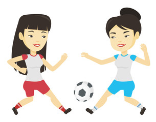 Sticker - Two female soccer players fighting for ball.