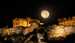 Acropolis of Athens, Greece at a full moon night