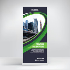 Wall Mural - roll-up banner, stand vector. graphic template for posting photos and text decoration of exhibitions