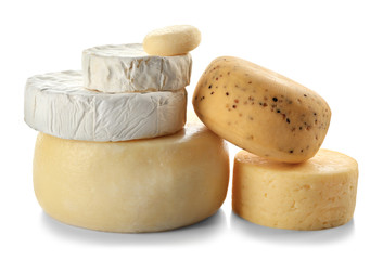 Wall Mural - Set of various cheeses on white background