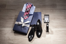 Classic Men's Shoe, Belt, Arm Buttons, Shirt, Tie And Gift Package