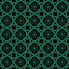 Wall Mural - Antique seamless green background curve cross star flower