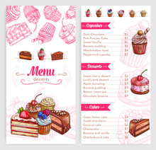 Vector Pastry Menu With Dessert Cakes And Pies