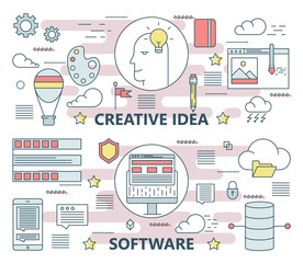Canvas Print - vector thin line flat creative idea and software concept banners