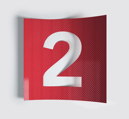 Fototapete - Colorful Bent Sticker Font Made Of Cut Out Glossy Paper. Vibrant Number 2. 3d rendering illustration