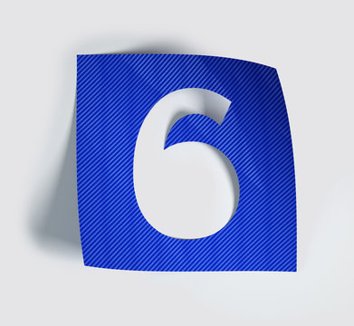 Colorful Bent Sticker Font Made Of Cut Out Glossy Paper. Vibrant Number 6. 3d rendering illustration