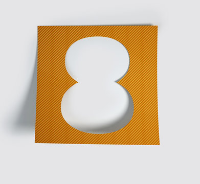 Colorful Bent Sticker Font Made Of Cut Out Glossy Paper. Vibrant Number 8. 3d rendering illustration