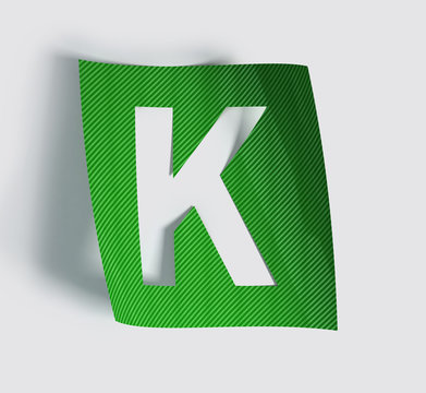 Colorful Bent Sticker Font Made Of Cut Out Glossy Paper. Vibrant Big Letter K. 3d rendering illustration