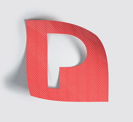 Fototapete - Colorful Bent Sticker Font Made Of Cut Out Glossy Paper. Vibrant Big Letter P. 3d rendering illustration