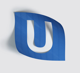 Fototapete - Colorful Bent Sticker Font Made Of Cut Out Glossy Paper. Vibrant Big Letter U. 3d rendering illustration