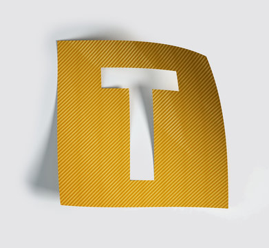 Colorful Bent Sticker Font Made Of Cut Out Glossy Paper. Vibrant Big Letter T. 3d rendering illustration