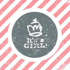 Wall Mural - It's a girl lettering. Baby shower party design element. Vector greeting card.