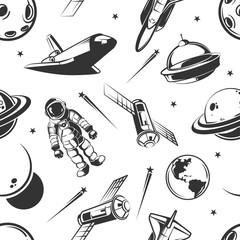 Wall Mural - astronaut space traveling vector seamless pattern in vintage style