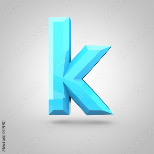 Blue low poly alphabet letter K lowercase isolated on white background