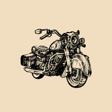 Vector Hand Drawn Cruiser For MC,biker Logo,label.Vintage Detailed Motorcycle Illustration For Custom Chopper Store Etc.