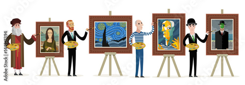 Fotografía four great painters creating art portraits and paintings