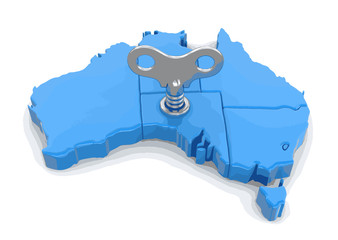 Poster - Map of Australia with winding key. Image with clipping path.