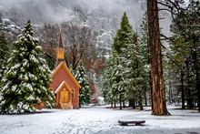 Yosemite Valley Chapel At Winter - Yosemite National Park, California, USA