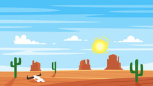 Cartoon Style Background With Hot West Desert