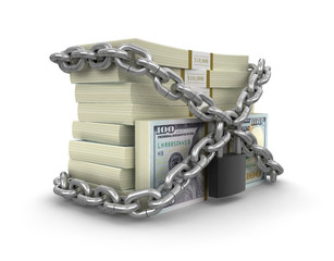 Poster - Pile of Dollars and lock. Image with clipping path