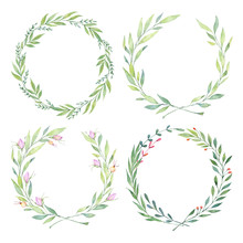 Hand Drawn Watercolor Illustrations. Laurel Wreaths. Floral Design Elements. Perfect For Wedding Invitations, Greeting Cards, Blogs, Logos, Prints And More