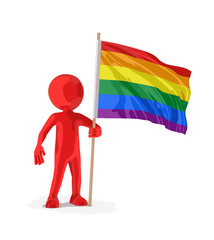 Poster - Man and Rainbow Gay Pride Flag. Image with clipping path