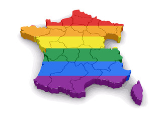 Poster - Map of France with LGBT flag. Image with clipping path.