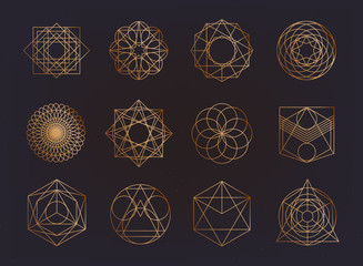 Sacred geometry symbols collection. hipster, abstract, alchemy, spiritual, mystic elements set.