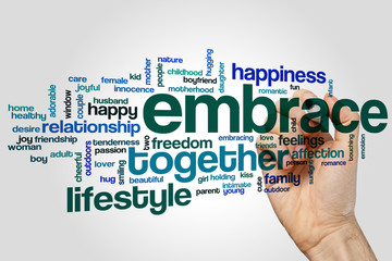 Wall Mural - Embrace word cloud concept on grey background