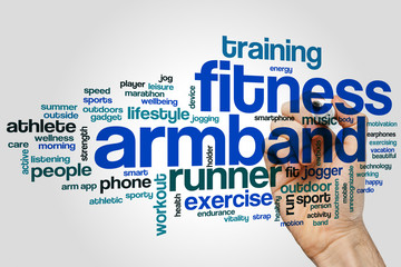 Sticker - Fitness armband word cloud concept on grey background