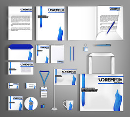 Wall Mural - White corporate identity template design with blue wavy spots. B