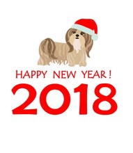 Greeting Card With Puppy Of Yorkshire Terrier For Chinese New Year 2018
